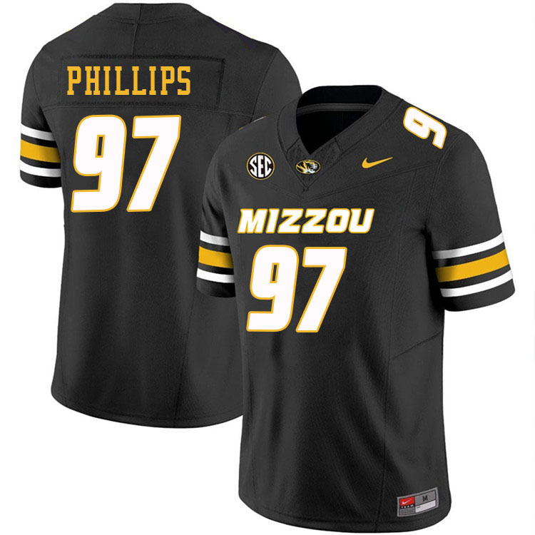 Men #97 Orion Phillips Missouri Tigers College Football Jerseys Stitched-Black